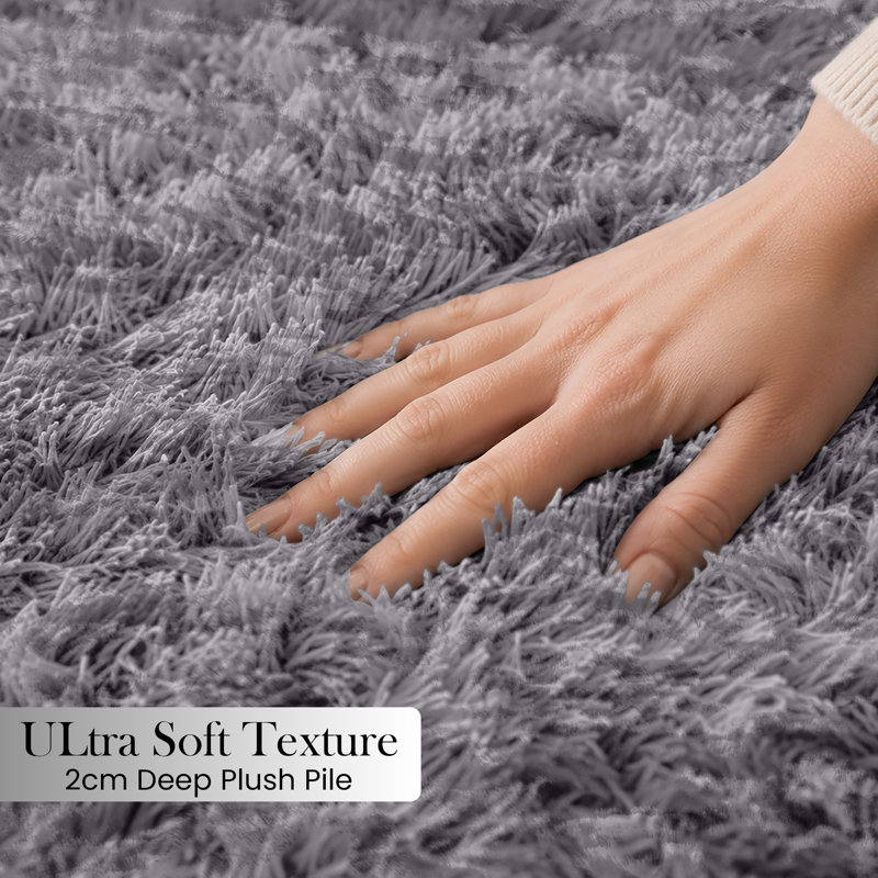 Luxury Plush Shaggy Area Rug & Runner, Soft Deep-Pile Non-Slip Living Room Carpet, Rectangle 50 x 80 cm, Grey