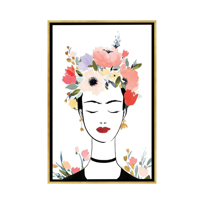 «Flower Crown Frida I» par Isabelle Z - impression d'art graphique, Aucun mat, Toile encadrée d'or