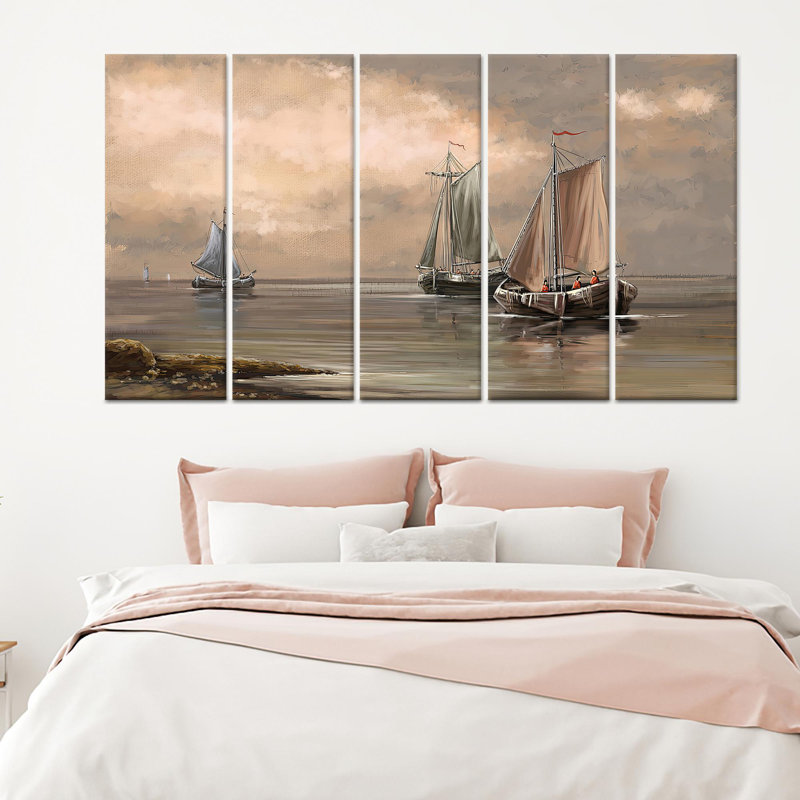 Impression de toile de bateau de pêcheur: art mural de cuisine côtière, toile tendue 5P, H: 59,1 po x l: 98,4 po