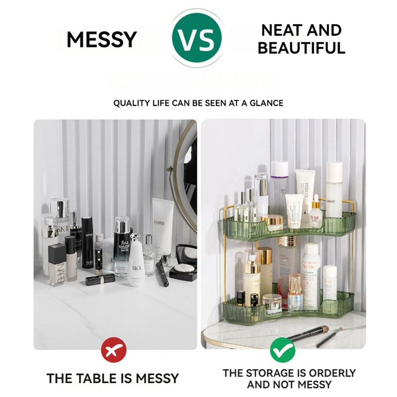 Présentoir à cosmétiques avec 2 couches, Doré