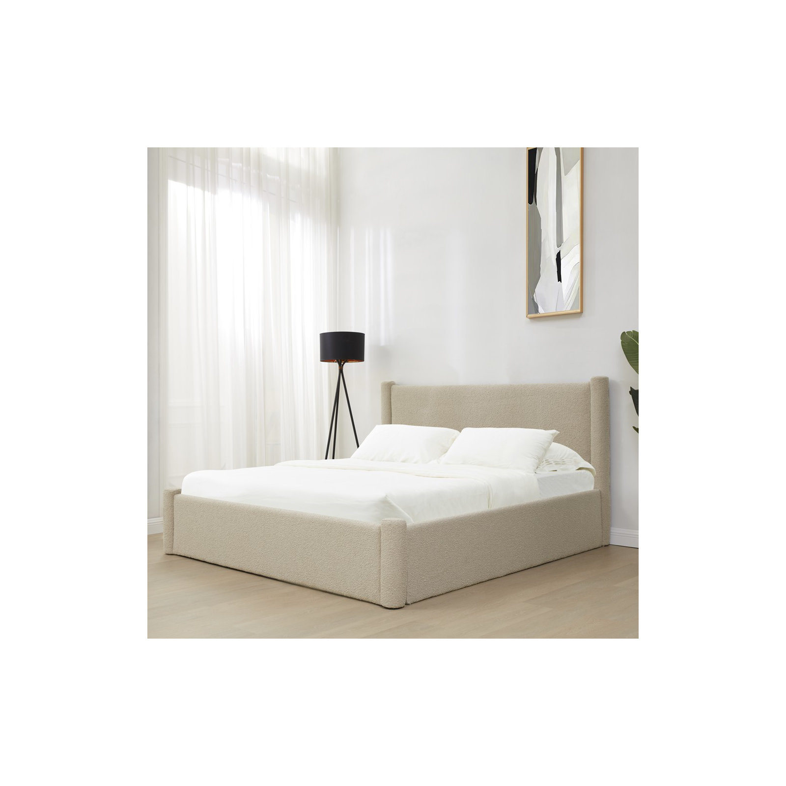 Dart Upholstered Bed, King, Beige