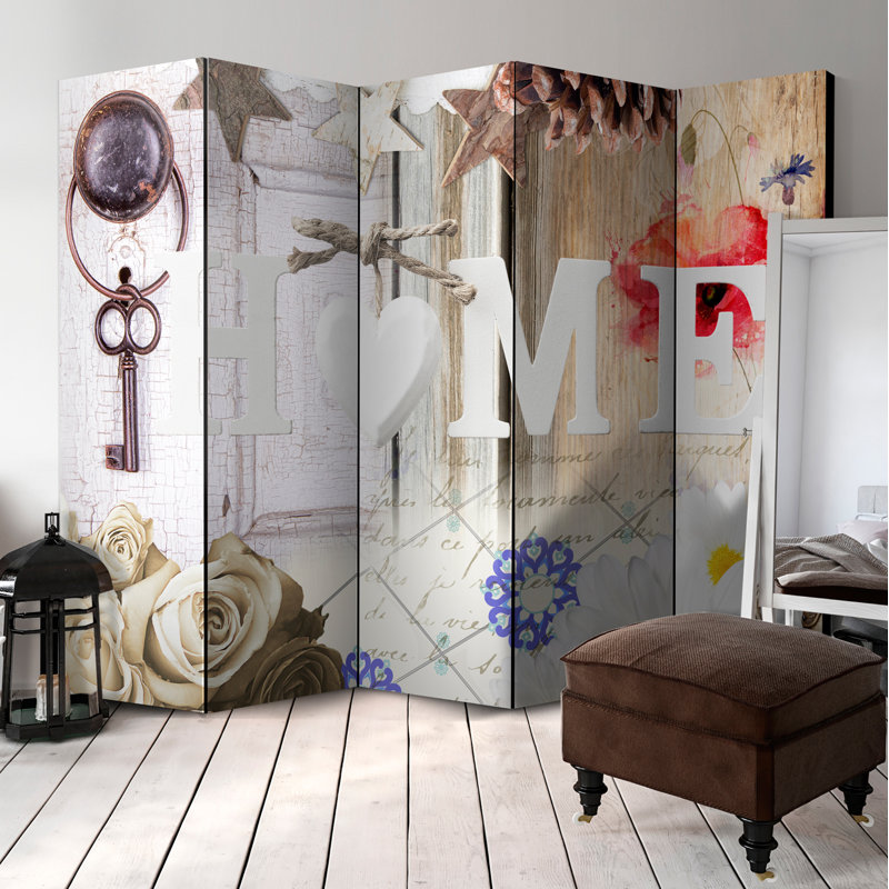 225cm W x 172cm H 5 - Panel Solid Wood Folding Room Divider