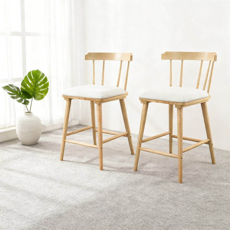 Tabouret de comptoir rembourré en bois, Naturel