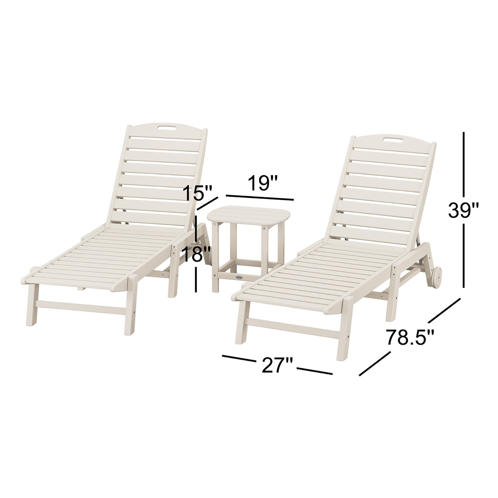 Nautical 3-Piece Chaise Lounge Set With Side Table, Sand