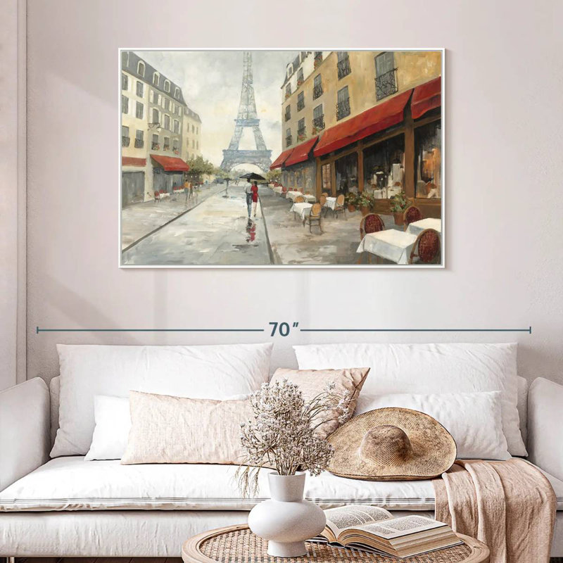 Le matin à Paris, 46 po x 31 po, Cadre flottant blanc
