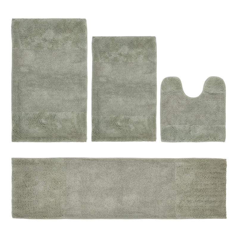 Ensemble de tapis pour salle de bain 100% coton 2155 GSM de qualité supérieure Granada, certifié OEKO-TEX®, envers en latex antidérapant, touffeté moelleux, super absorbant et lavable à la machine pour salle de bain, douche, baignoire et meuble-lavabo, sauge foncé