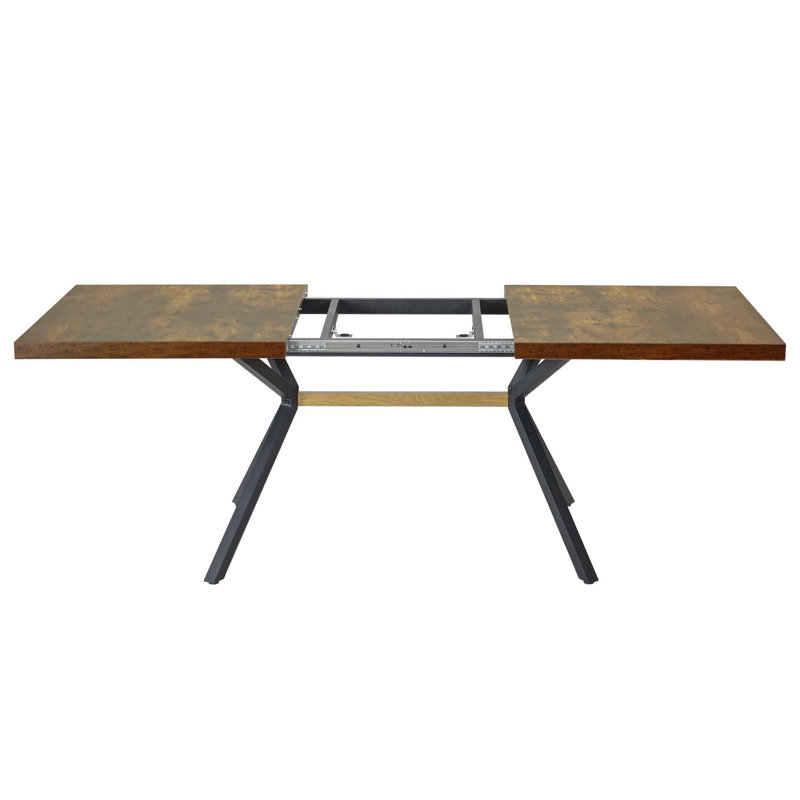 Retro Rectangular Stretch Dining Table With Black Fine Sand Iron Foot Base, Brown, 30" H x 78.7" L x 35.5" W