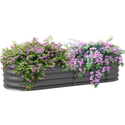 Outsunny Galvanized Raised Garden Bed Kit, Outdoor Metal Elevated Planter Box With Safety Edging, Easy Diy Stock Tank For Growing Flowers, Herbs & Vegetables