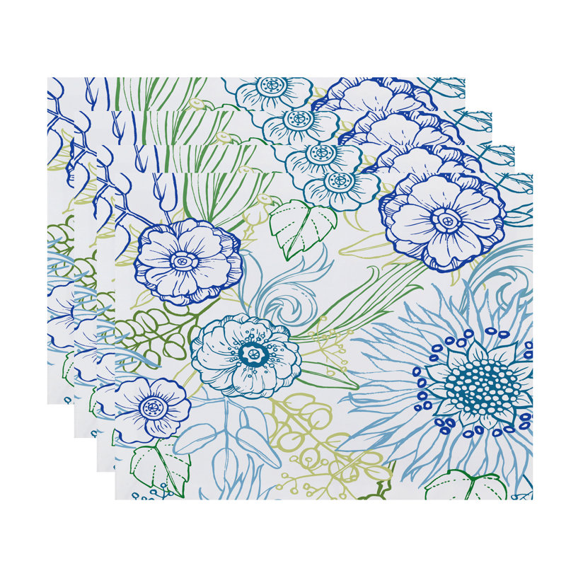 Marlow Polyester Floral Rectangle Placemat, Blue