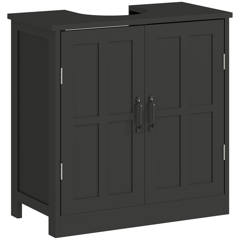 Pedestal Sink Storage Cabinet, Under Sink Cabinet with 2 Doors and Adjustable Shelf, Bathroom Vanity with U-Shape Cut-out, Black