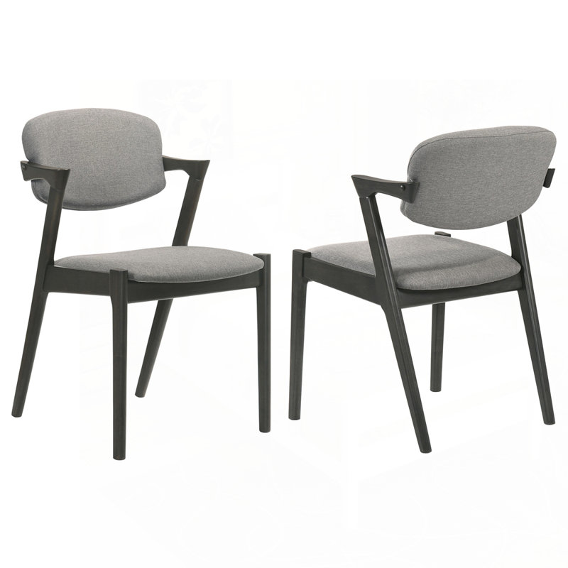 Chaises de salle à manger 2 pièces avec structure en bois franc robuste et revêtement moelleux, Gris, Noir