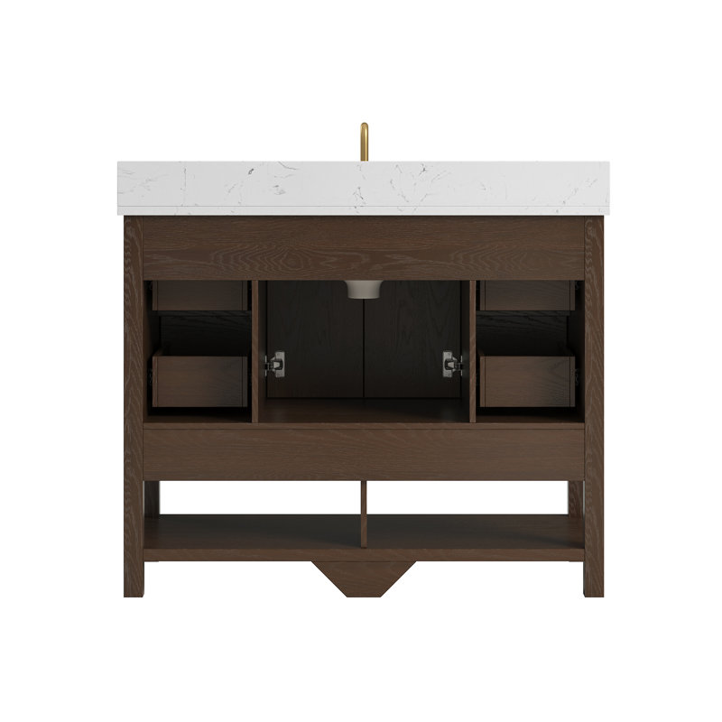Aastha 42" Freestanding Walnut Bathroom Vanity With Single Sink & Engineered Stone Top, 42"