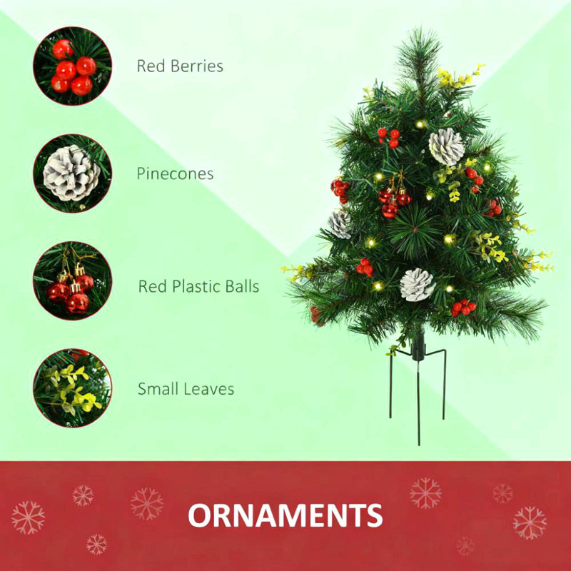 Paquet de 2 arbres de Noël pour l'extérieur, pin artificiel sans cordon avec piquets