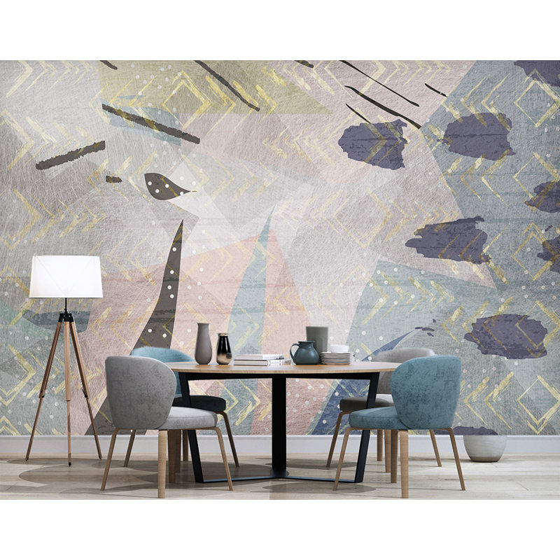 Papier peint amovible géométrique à motif de feuilles rétro, L 35,04 po x l 55 po
