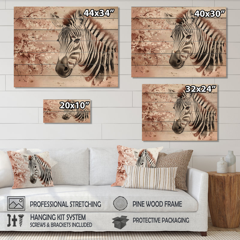 Zèbre Tranquility Expression - Décoration murale moderne en bois sur bois de pin naturel, H 10 po x l 20 po