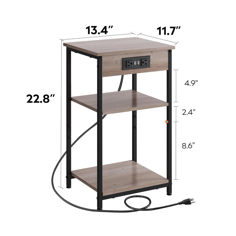 Table de bout à 3 niveaux avec station de charge et tablette réglable