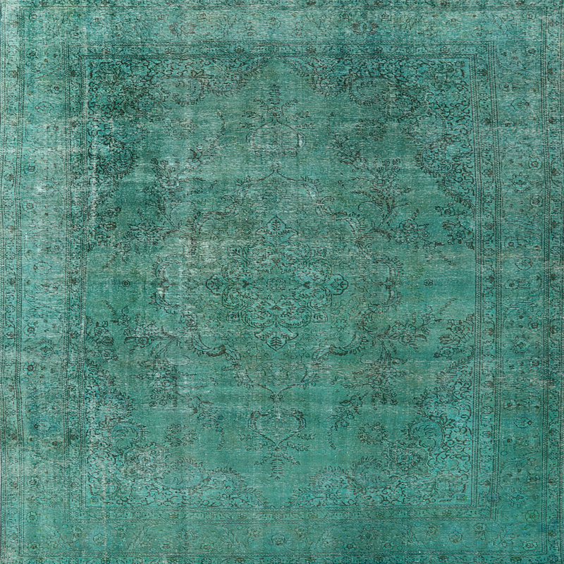 Tapis oriental bleu sarcelle, Carré 6 pi