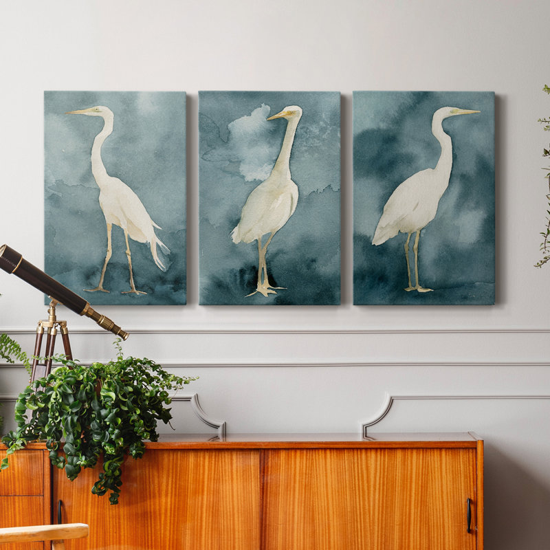 Simple Egret I - Ensemble de 3 toiles tendues, H 12 po x l 24 po x P 1 po