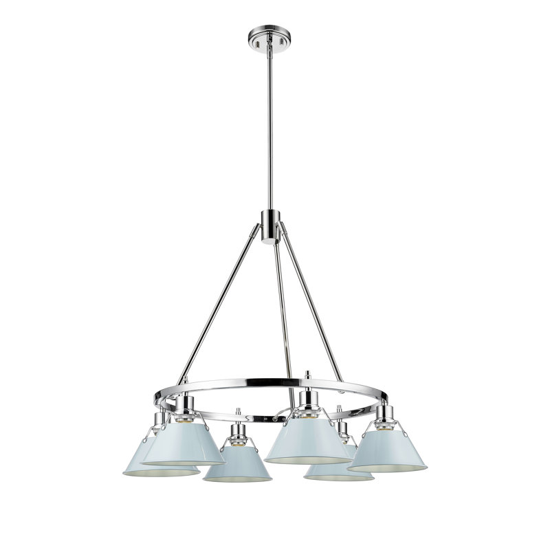 Felda 6 - Light Steel Dimmable Cone Chandelier, Dusky Blue, Chrome