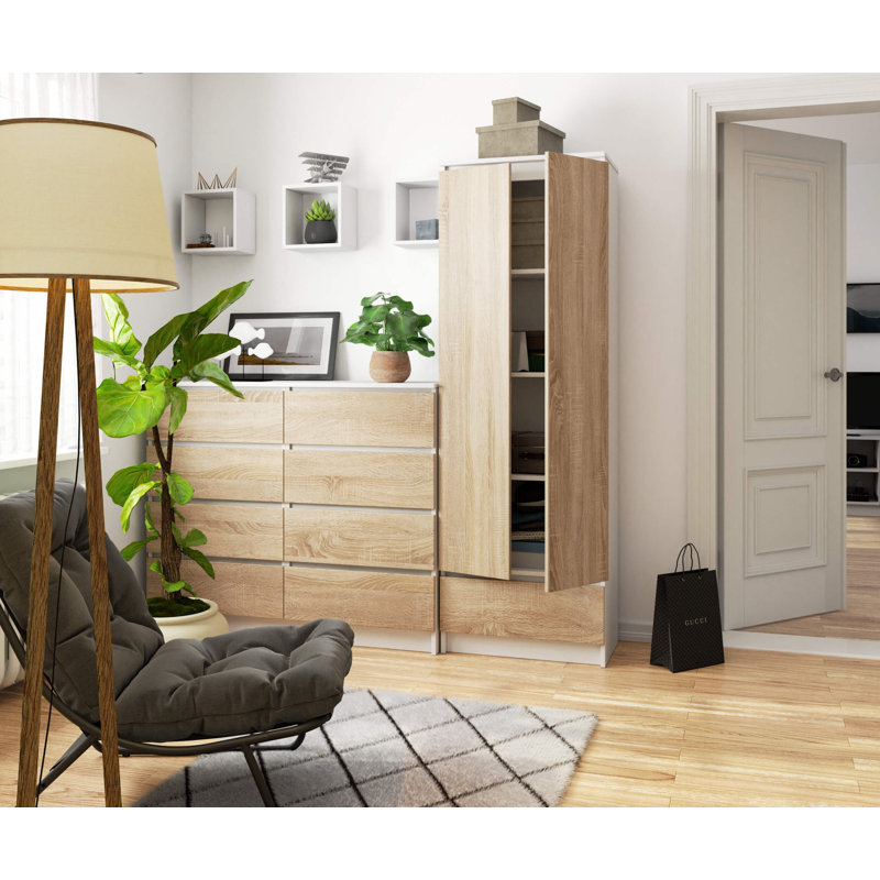Alexsandria 180cm H x 60cm W Standard Bookcase, White/Sonoma Oak