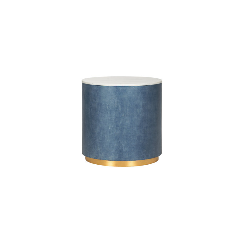 Horizon Round 26" Wood and Stone Drum End Table with Gold Leaf Base