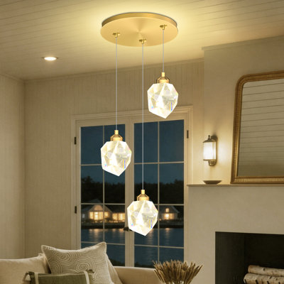 Lustre en cristal en forme de larme 3 lumières pour salle à manger
