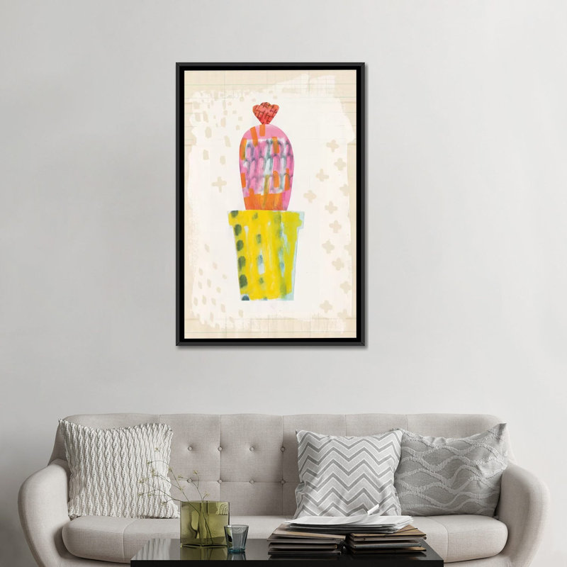 «Collage Cactus V.A, impression sur toile tendue, Toile avec cadre noir, Pas de tapis, H 48 po x l 32 po x P 1,5 po