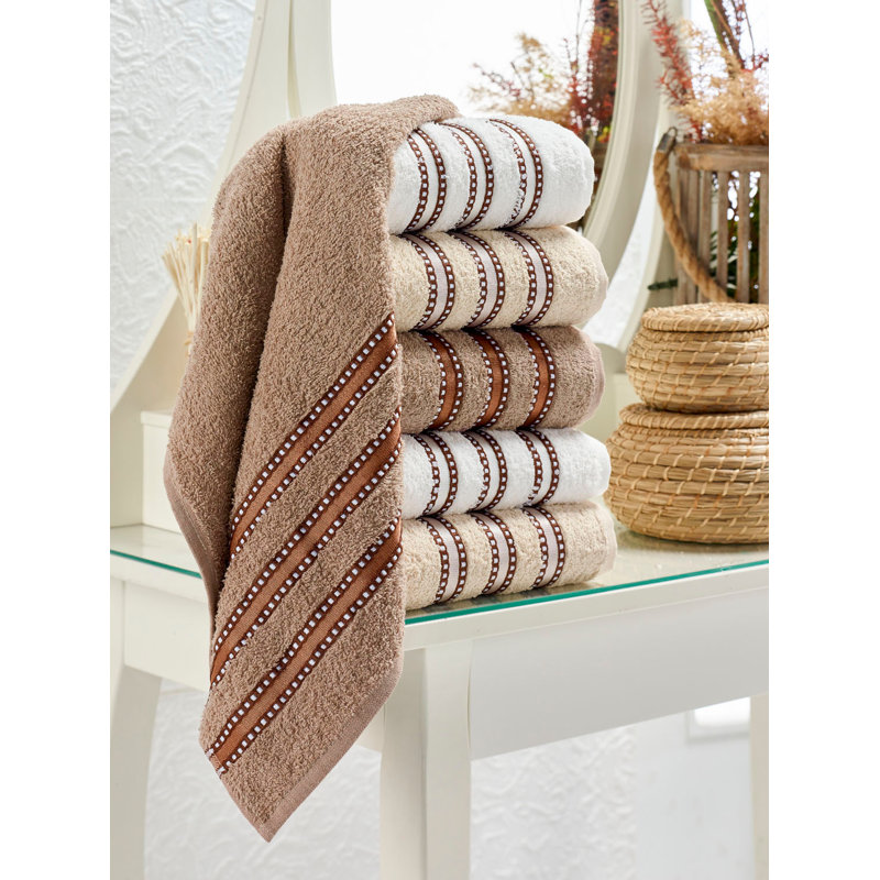 Ensemble de serviettes 6 pièces Ayisha, Brun / blanc / beige