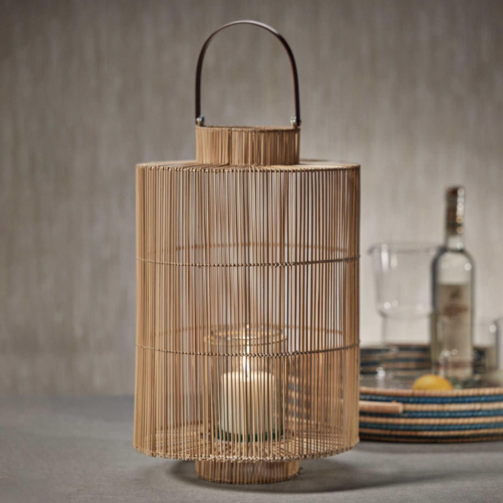 Carina Buri Lantern W/ Glass Hurricane
