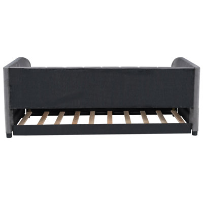 Twin Size Daybed In Gray With Artistic And Space Rolling Trundle Back