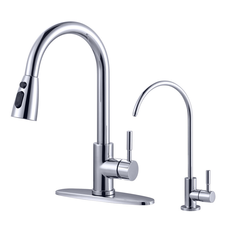 ARCORA Stainless Steel Pull-Down Kitchen Faucet and Water Filter Faucet Combo, Polished Chrome