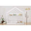 Lit en bois de pin à structure ouverte Alexondria avec toit incliné et clôture, tablette intégrée, maisonnette-758449930-758449931