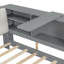 Lit plateforme double en bois gris avec tête de lit avec rangement, tablettes, 2 tiroirs et une expérience de sommeil confortable et durable-1273102598