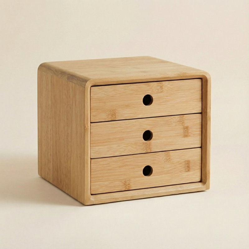 Boîte de rangement de bureau avec trois tiroirs en bambou Ostos, Bois, H 8,46 po x l 10,04 po x P 7,87 po