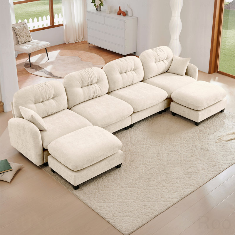 Canapé modulaire Basic, canapé modulaire en forme de U avec repose-pieds, dossier en tissu de chenille doux capitonné