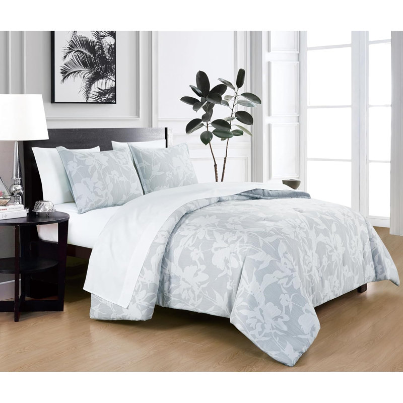 7-Piece Floral Jacquard Textured Comforter Set with Sheets, King Comforter + 6 Additional Pieces
