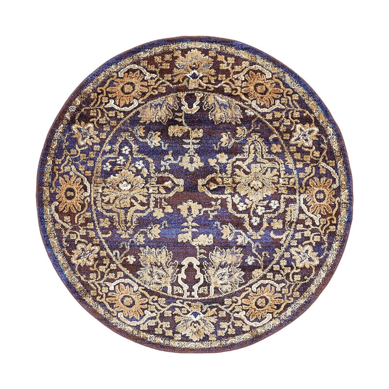 Tapis oriental bleu foncé Koury, Rond 5 pi