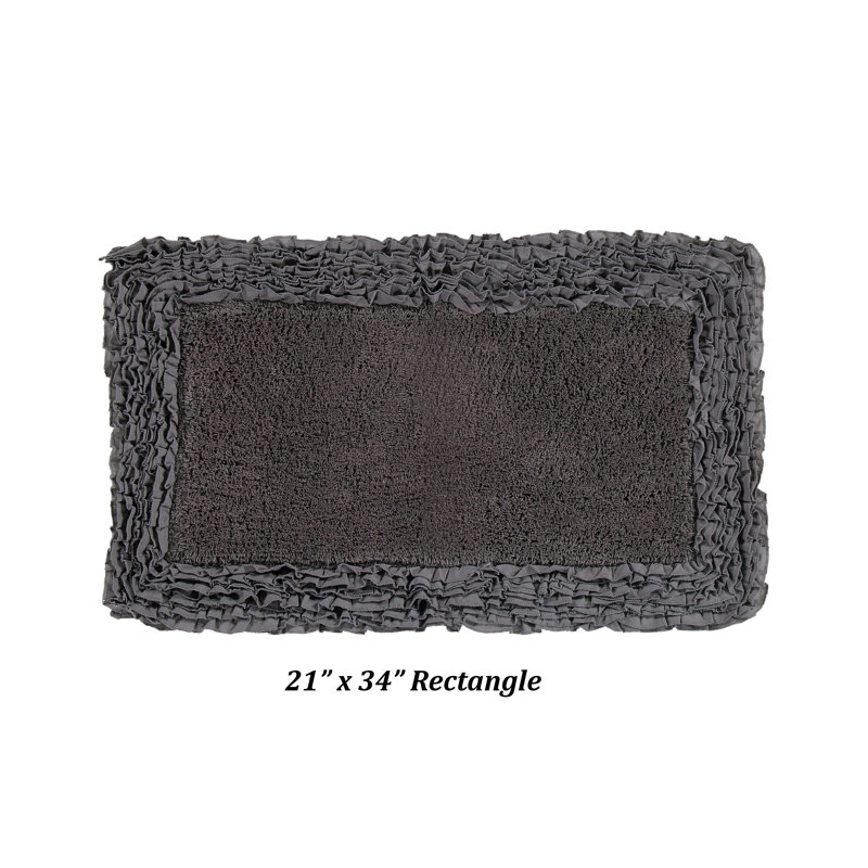 Aveliss 100% Cotton Tufted Bath Rug, Ultra Soft & Absorbent, Spray Latex Backing, Luxurious Ruffle Border, 21" x 34" Rectangle, Gray