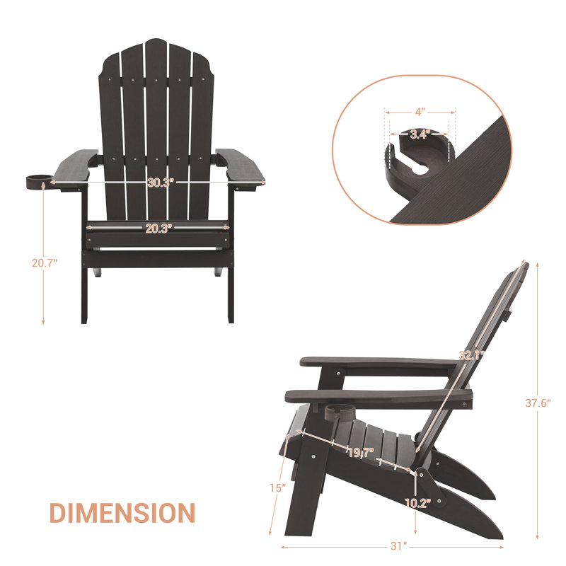 Chaise Adirondack pliante en résine en plastique Adirondack, Café