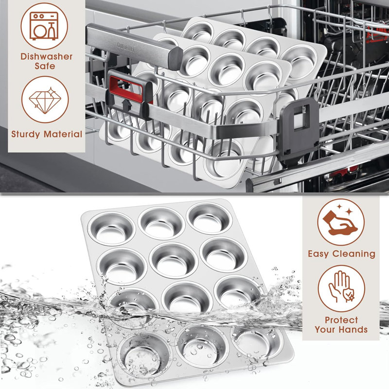Muffin Pan Cupcake Baking Pan Set, Stainless Steel Muffin Tin Tray for Mini Cake Tart Quiche