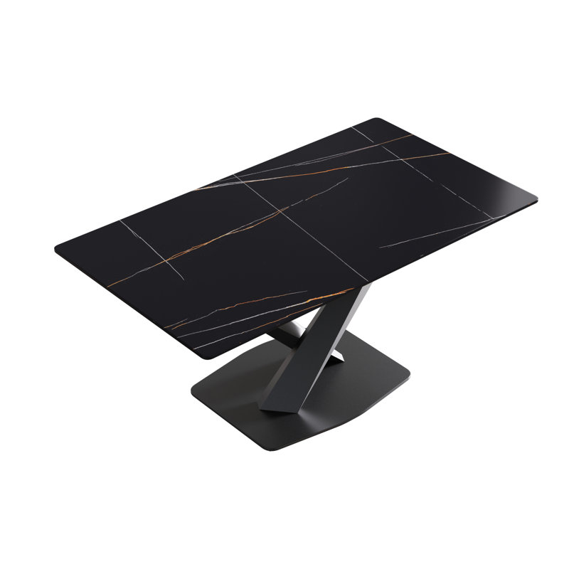 Sintered Stone Dining Table, Black, 29.53”H x 63"L x 35.4"W, Black
