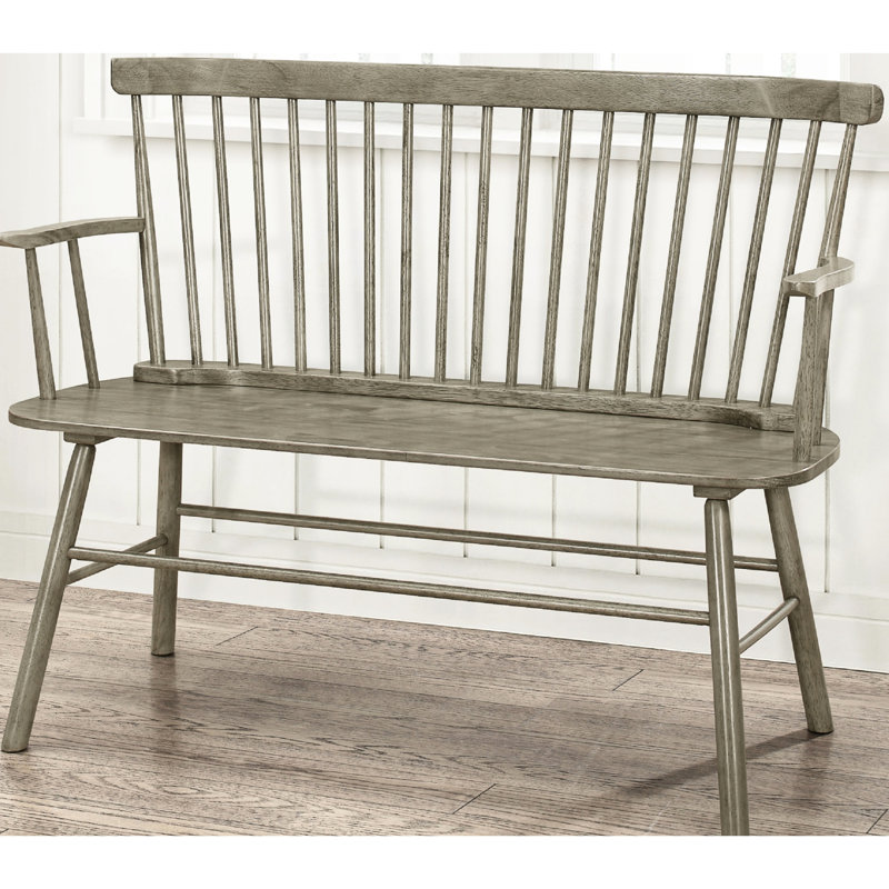 Living Space Gray Wooden Bench With Spindle Back Wood And Arm, Gray