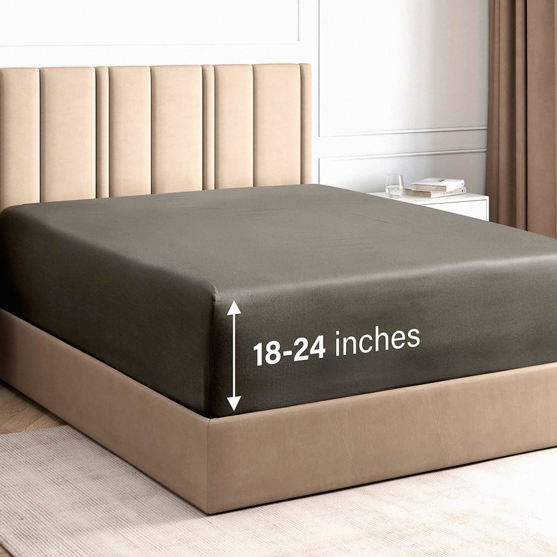 Luxury Cotton Queen Fitted Sheet - 400 Thread Count Deep Pocket Crisp Dark Grey - Perfect Fit Mattress - Soft Breathable Cotton Sheets - Queen Size