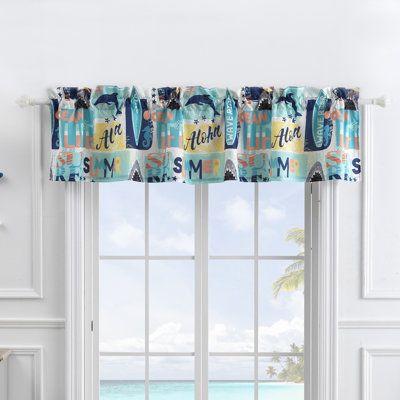 Greenland Home Fashions Wave Rider Blue Window Valance – 84"x16" with 2" Header, Lined Microfiber, Machine Washable