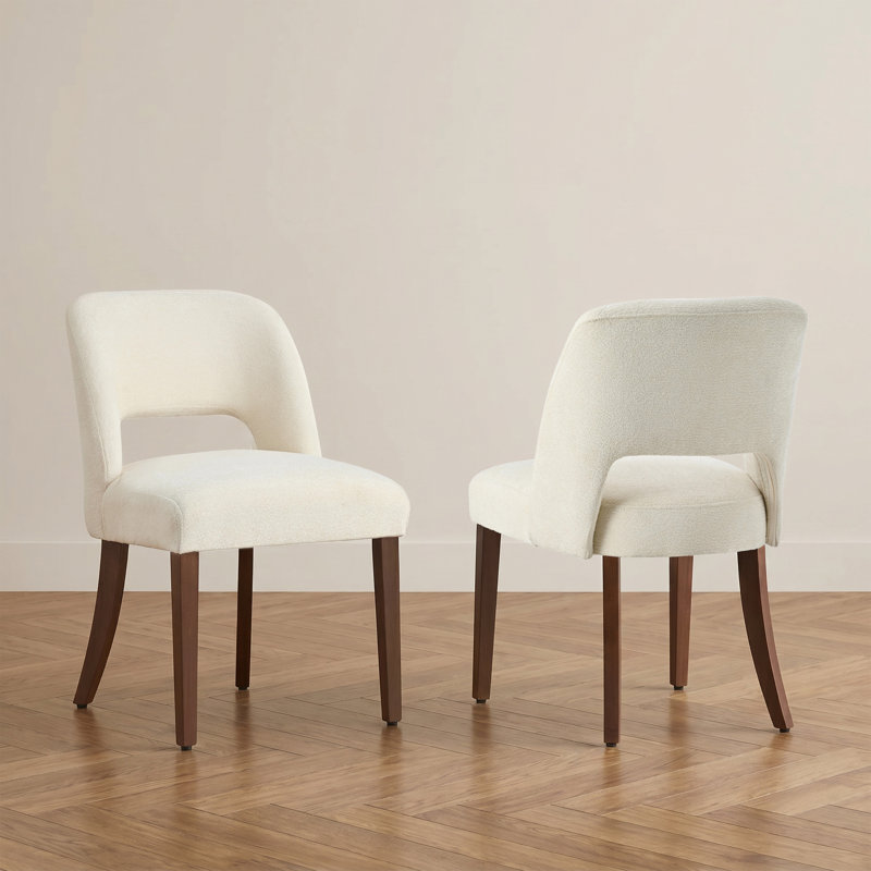 Modern Upholstered Dining Chairs with Solid Wood Legs, Beige