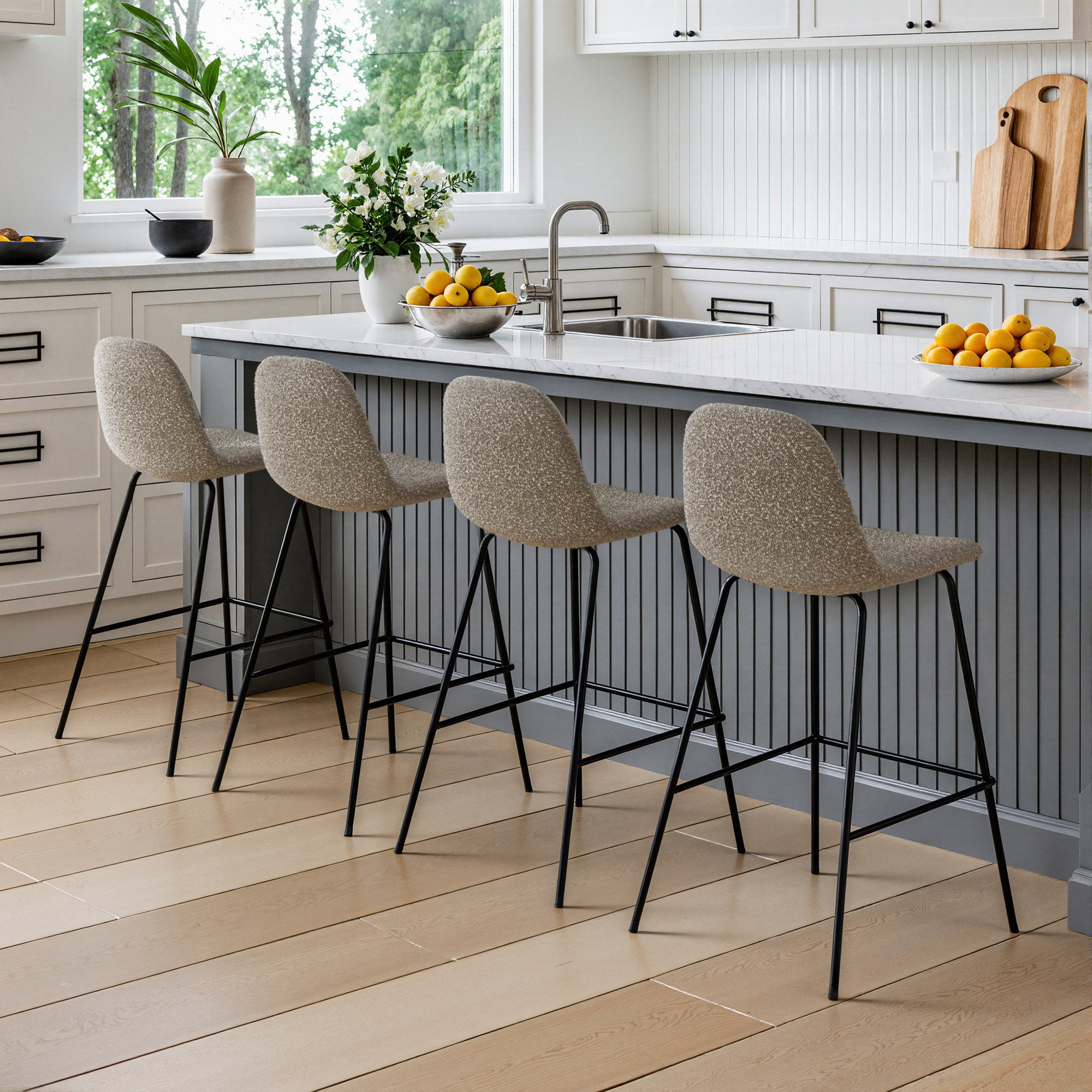 Kody Upholstered Bar & Counter Stool, Counter Stool (23.5" Seat Height), Gray Boucle