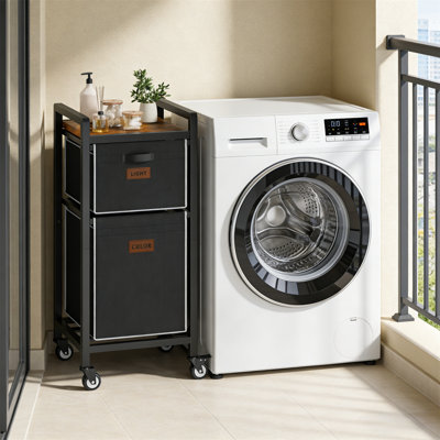 Chariot à linge avec panier à linge, panier à linge 70 litres, panier à linge, panier à linge à 2 compartiments, idéal pour l'organisation de la salle de lavage