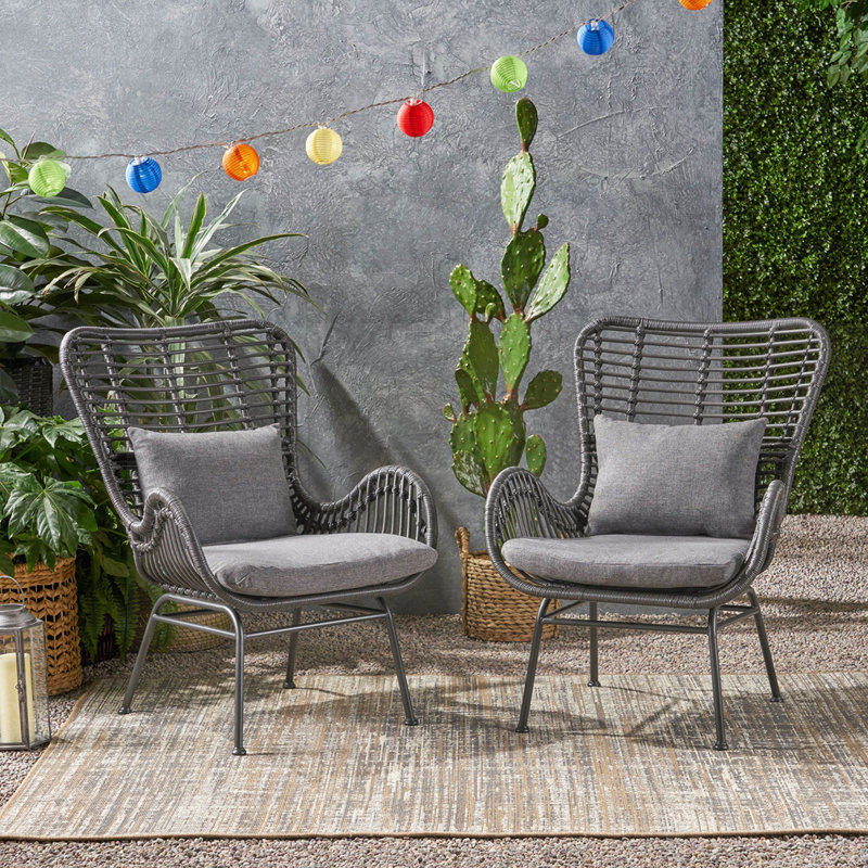 Chaise de patio avec coussins (ensemble de 2), Gris, Noir, noir, noir, noir