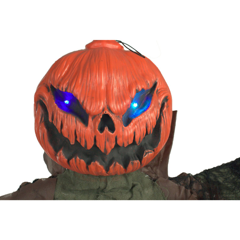 Haunted Hill Farm 80 In. Life-Size Poseable Pumpkin Scarecrow, Halloween Animatronic with Touch Activated Lights and Sound
