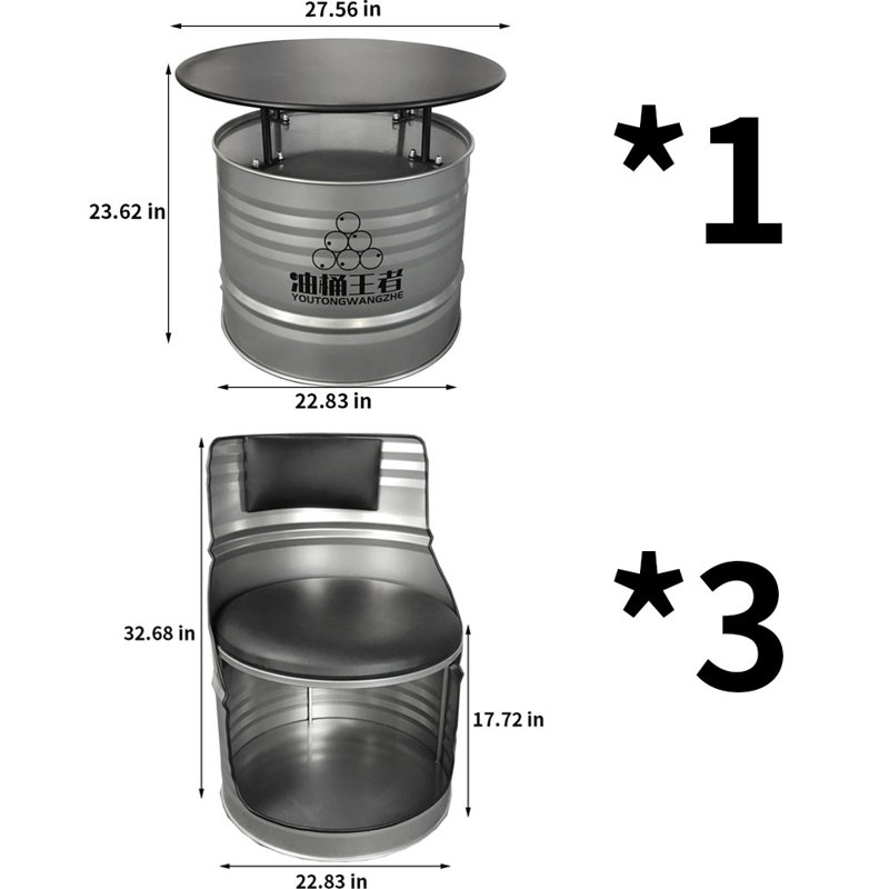 Ensemble de salle à manger de style industriel ronde avec tabourets à pétrole 27,56 po